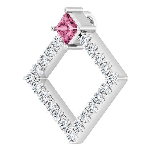Platinum Square Natural Pink Tourmaline Accented Geometric Necklace or Pendant - view 5