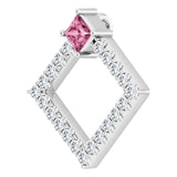 14K Gold Square Natural Pink Tourmaline Accented Geometric Necklace or Pendant - White Gold - view 5