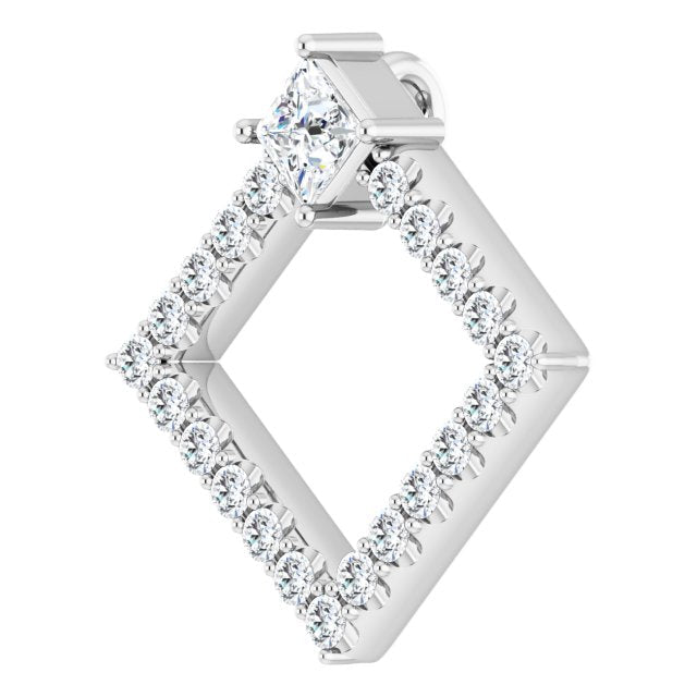 Platinum Square Natural White Sapphire Accented Geometric Necklace or Pendant - view 5