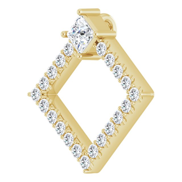 14K Gold Square Natural White Sapphire Accented Geometric Necklace or Pendant - Yellow Gold - view 5