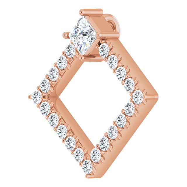 14K Gold Square Natural White Sapphire Accented Geometric Necklace or Pendant - Rose Gold - view 5