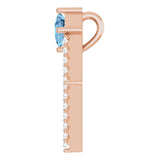 14K Gold Square Natural Aquamarine Accented Geometric Necklace or Pendant - Rose Gold - view 6