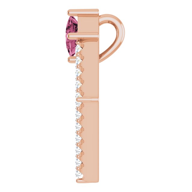 14K Gold Square Natural Pink Tourmaline Accented Geometric Necklace or Pendant - Rose Gold - view 6