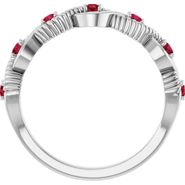 14K Gold Round Natural Ruby Accented Stackable Ring – 2mm Stones - White Gold - view 7