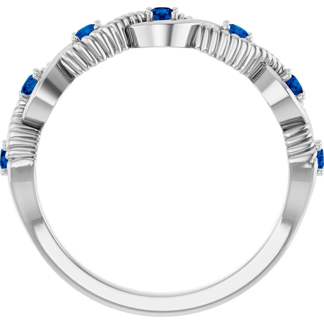Platinum Round Lab-Grown Blue Sapphire Accented Stackable Ring - view 7