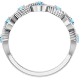 14K Gold Round Natural Aquamarine Accented Stackable Ring – 2mm Stones - White Gold - view 7