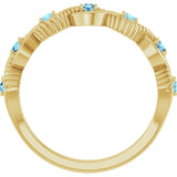 14K Gold Round Natural Aquamarine Accented Stackable Ring – 2mm Stones - Yellow Gold - view 7