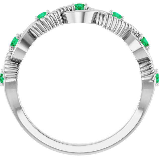 14K Gold Round Natural Emerald Accented Stackable Ring – 2mm Stones - White Gold - view 7