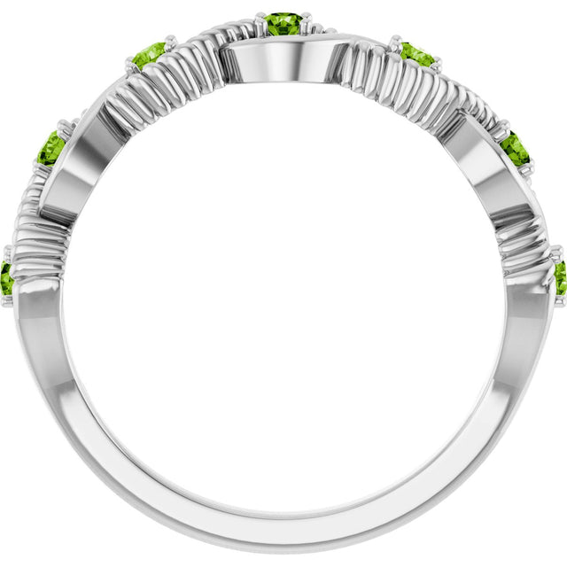 Platinum Round Natural Peridot Accented Stackable Ring – 2mm Stones - view 7