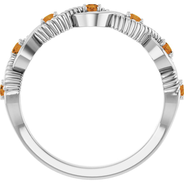 14K Gold Round Natural Citrine Accented Stackable Ring – 2mm Stones - White Gold - view 7