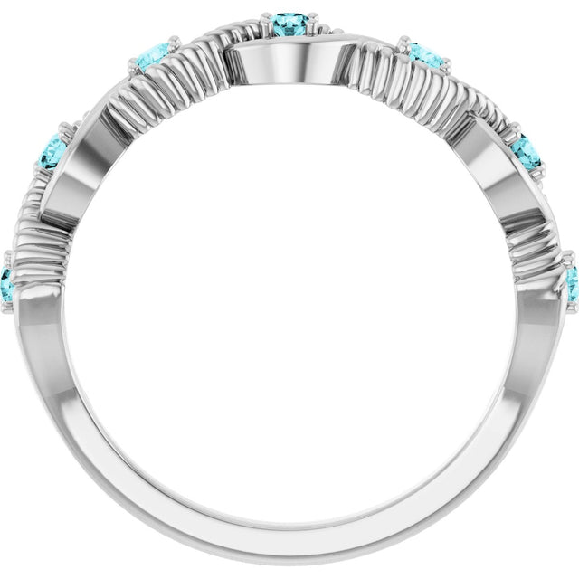Platinum Round Natural Blue Zircon Accented Stackable Ring – 2mm Stones - view 7