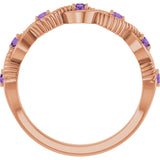 14K Gold Round Natural Amethyst Accented Stackable Ring – 2mm Stones - Rose Gold - view 7