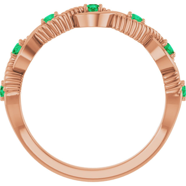 14K Gold Round Natural Emerald Accented Stackable Ring – 2mm Stones - Rose Gold - view 7