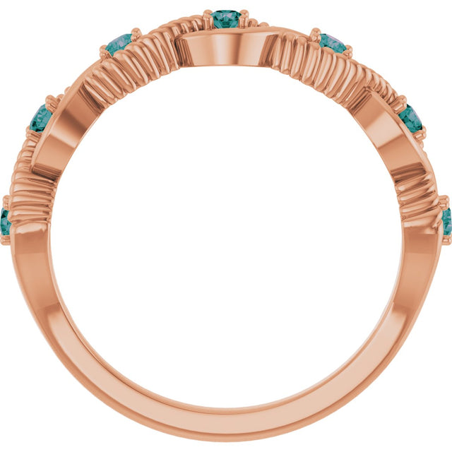 14K Gold Round Lab-Grown Alexandrite Accented Stackable Ring - Rose Gold - view 7