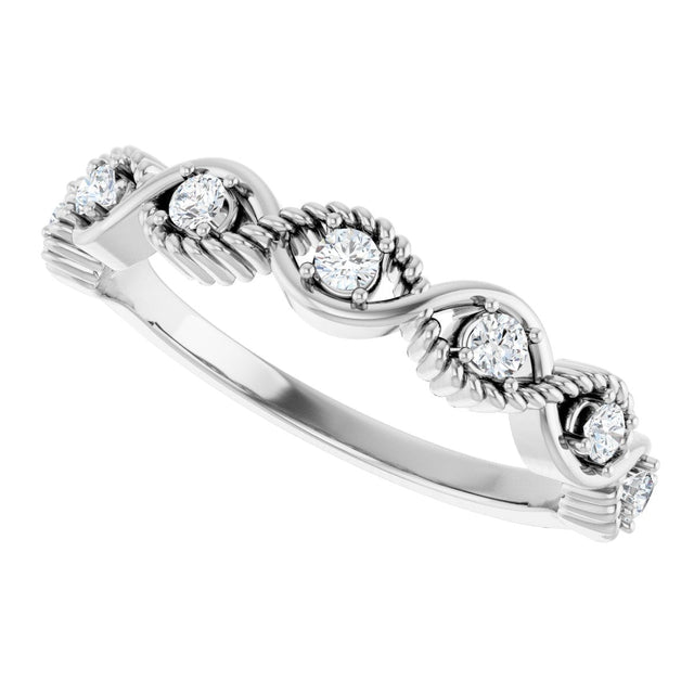 Platinum Round Natural White Sapphire Accented Stackable Ring - view 10