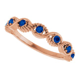 14K Gold Round Lab-Grown Blue Sapphire Accented Stackable Ring - Rose Gold - view 10