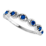 Platinum Round Natural Blue Sapphire Accented Stackable Ring – 2mm Stones - view 10