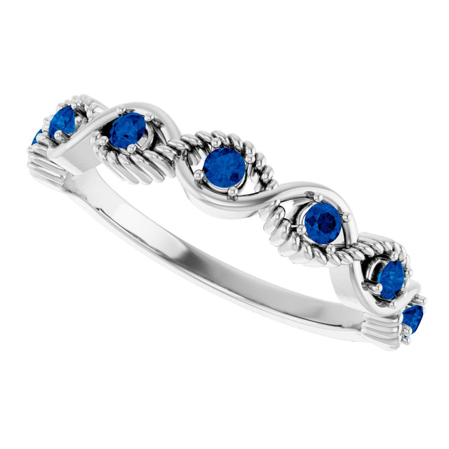 Platinum Round Natural Blue Sapphire Accented Stackable Ring – 2mm Stones - view 10