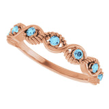 14K Gold Round Natural Aquamarine Accented Stackable Ring – 2mm Stones - Rose Gold - view 10