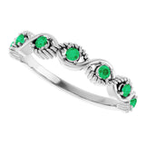 Platinum Round Lab-Grown Emerald Accented Stackable Ring - view 10