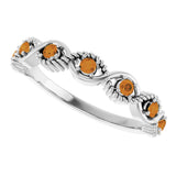 Platinum Round Natural Citrine Accented Stackable Ring – 2mm Stones - view 10
