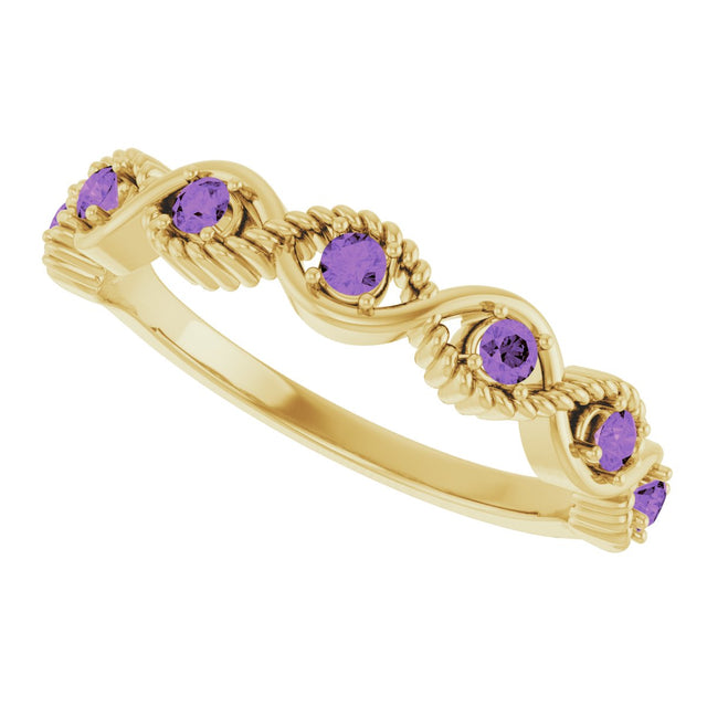 14K Gold Round Natural Amethyst Accented Stackable Ring – 2mm Stones - Yellow Gold - view 10