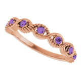 14K Gold Round Natural Amethyst Accented Stackable Ring – 2mm Stones - Rose Gold - view 10