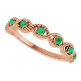 14K Gold Round Lab-Grown Emerald Accented Stackable Ring - Rose Gold - view 10