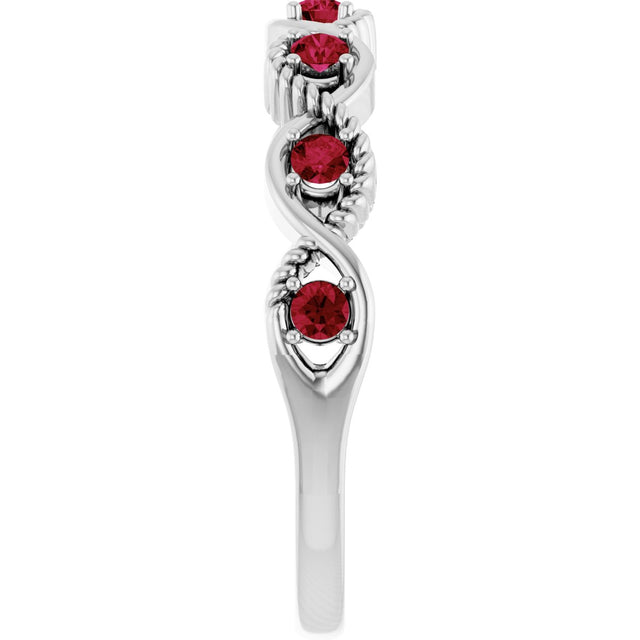 14K Gold Round Lab-Grown Ruby Accented Stackable Ring - White Gold - view 9