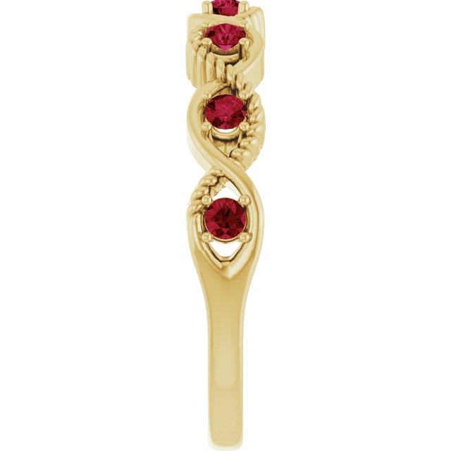 14K Gold Round Natural Ruby Accented Stackable Ring – 2mm Stones - Yellow Gold - view 9