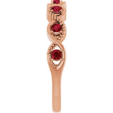 14K Gold Round Natural Ruby Accented Stackable Ring – 2mm Stones - Rose Gold - view 9