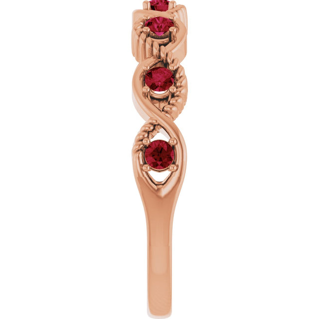 14K Gold Round Natural Ruby Accented Stackable Ring – 2mm Stones - Rose Gold - view 9
