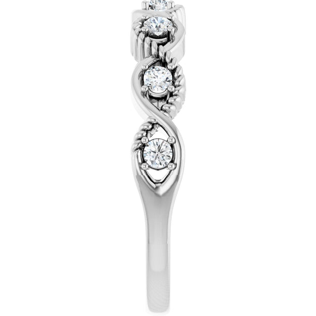 Platinum Round Natural White Sapphire Accented Stackable Ring - view 9