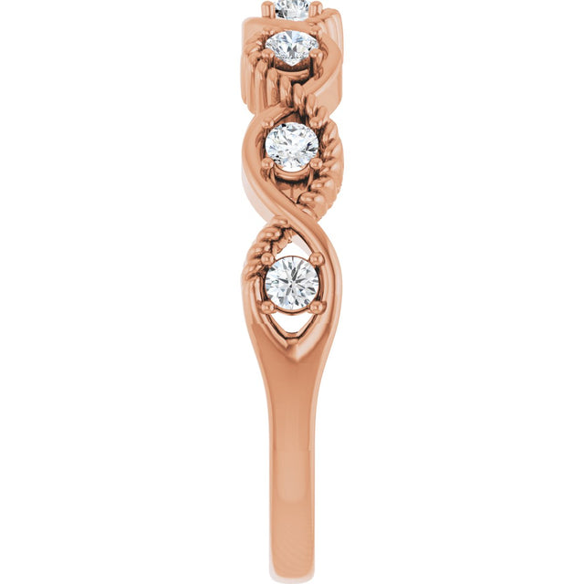 14K Gold Round Natural Diamond Accented Stackable Ring – 2mm Stones - Rose Gold - view 9