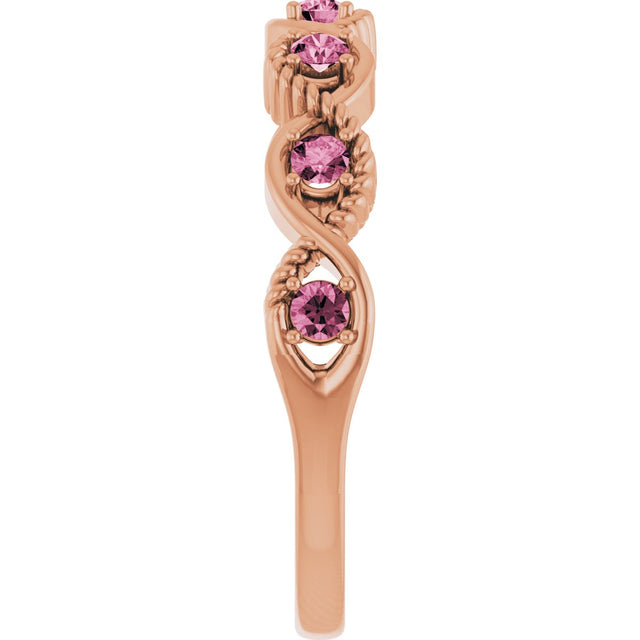14K Gold Round Natural Pink Tourmaline Accented Stackable Ring – 2mm Stones - Rose Gold - view 9