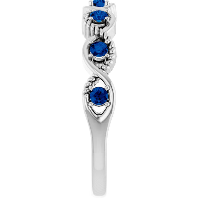 Platinum Round Natural Blue Sapphire Accented Stackable Ring – 2mm Stones - view 9