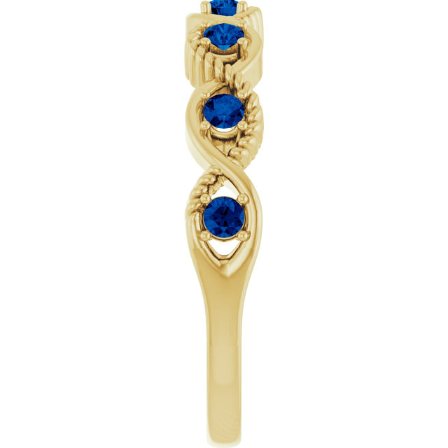 14K Gold Round Lab-Grown Blue Sapphire Accented Stackable Ring - Yellow Gold - view 9