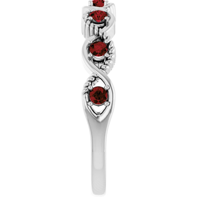 Platinum Round Natural Mozambique Garnet Accented Stackable Ring – 2mm Stones - view 9