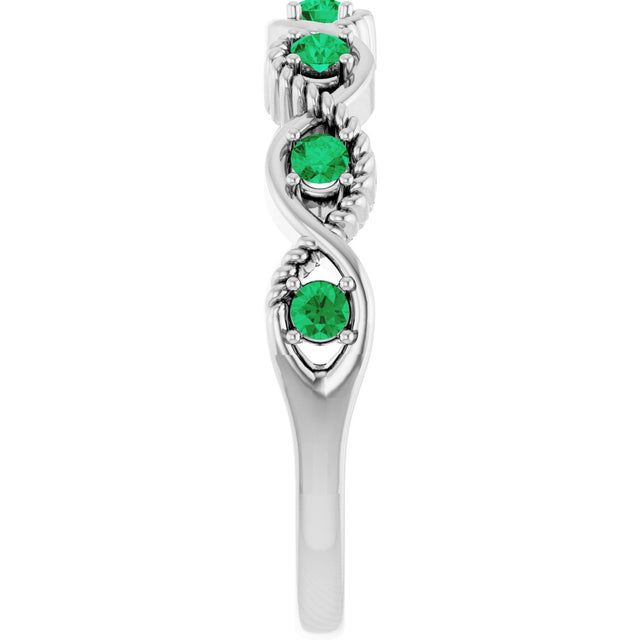 14K Gold Round Natural Emerald Accented Stackable Ring – 2mm Stones - White Gold - view 9