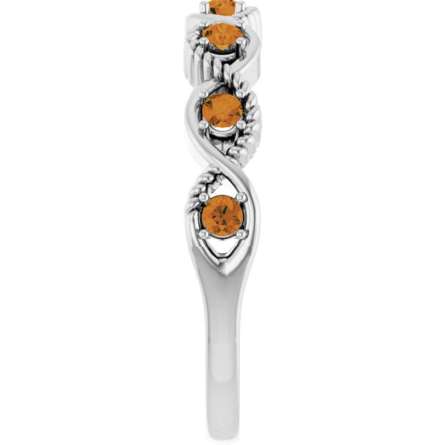 Platinum Round Natural Citrine Accented Stackable Ring – 2mm Stones - view 9