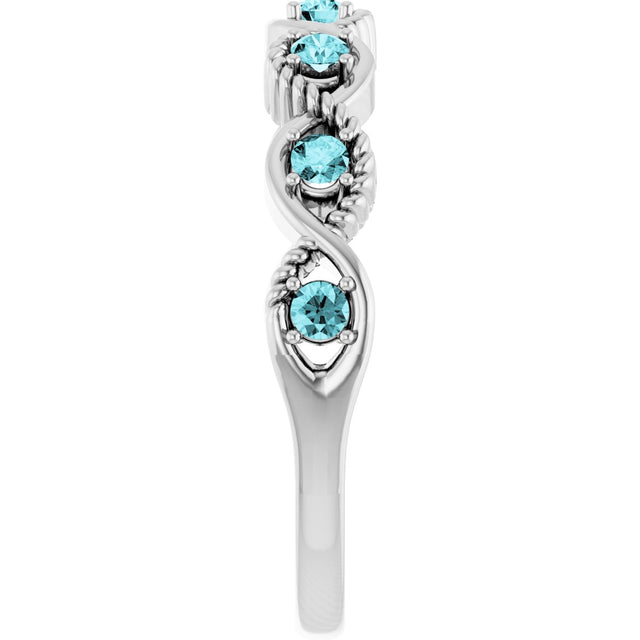 14K Gold Round Natural Blue Zircon Accented Stackable Ring – 2mm Stones - White Gold - view 9