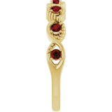 14K Gold Round Natural Mozambique Garnet Accented Stackable Ring – 2mm Stones - Yellow Gold - view 9