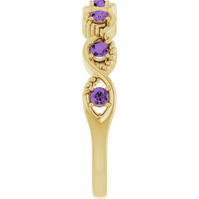 14K Gold Round Natural Amethyst Accented Stackable Ring – 2mm Stones - Yellow Gold - view 9
