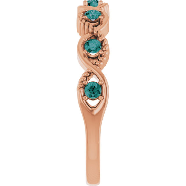 14K Gold Round Natural Alexandrite Accented Stackable Ring – 2mm Stones - Rose Gold - view 9