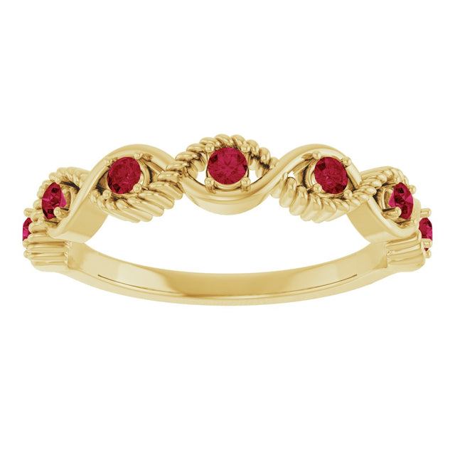 14K Gold Round Natural Ruby Accented Stackable Ring – 2mm Stones - Yellow Gold - view 8