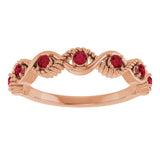 14K Gold Round Lab-Grown Ruby Accented Stackable Ring - Rose Gold - view 8