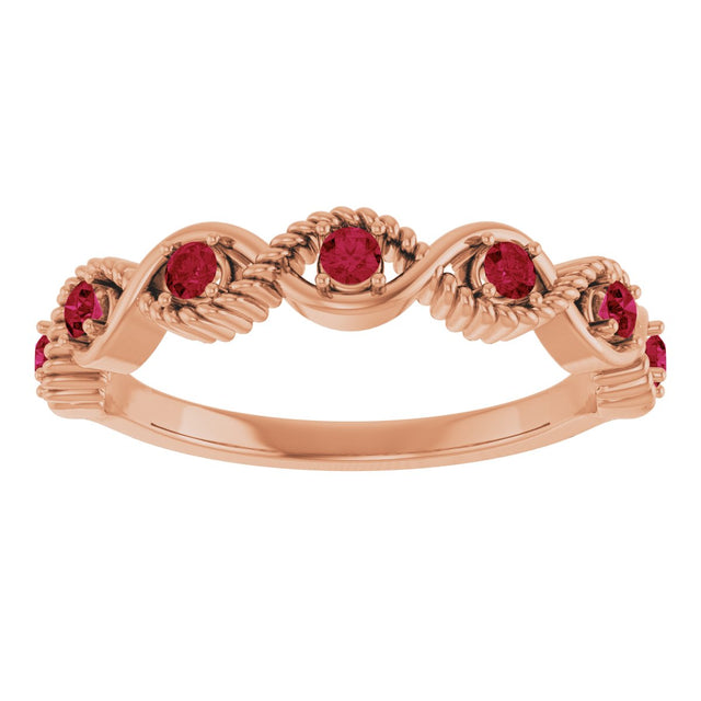 14K Gold Round Lab-Grown Ruby Accented Stackable Ring - Rose Gold - view 8