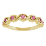 14K Gold Round Natural Pink Tourmaline Accented Stackable Ring – 2mm Stones - Yellow Gold - view 8