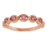 14K Gold Round Natural Pink Tourmaline Accented Stackable Ring – 2mm Stones - Rose Gold - view 8