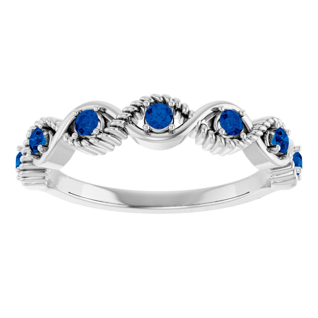 Platinum Round Natural Blue Sapphire Accented Stackable Ring – 2mm Stones - view 8